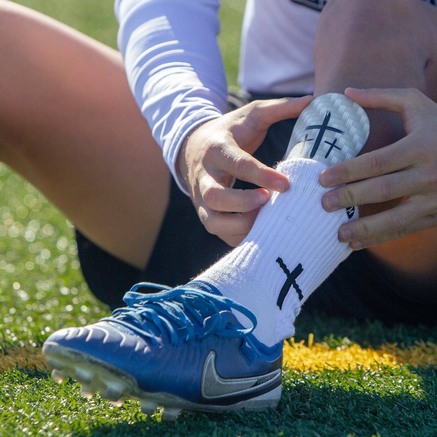 White/Black Cross Shin Mini Guards