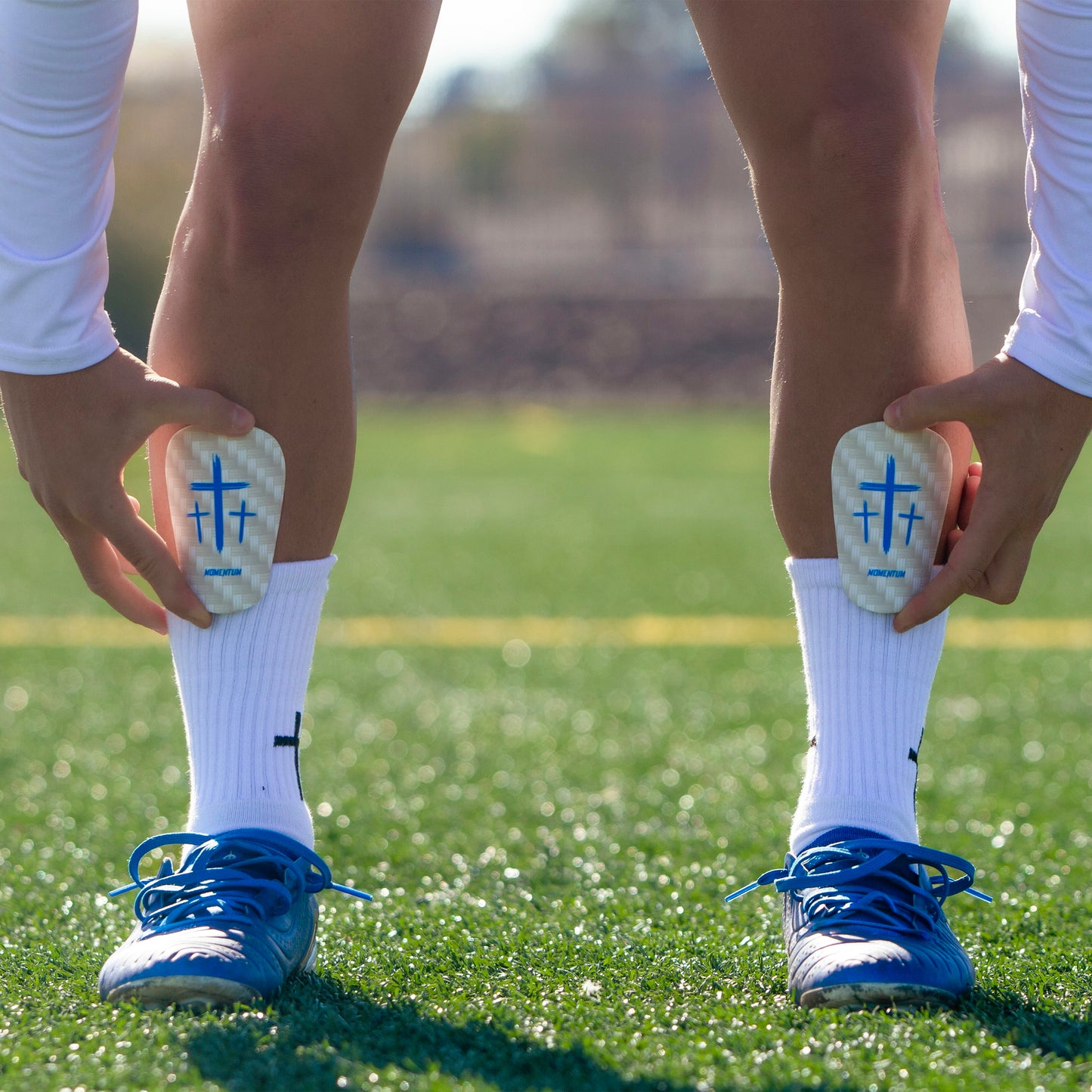 Blue/White Cross Shin Mini Guards