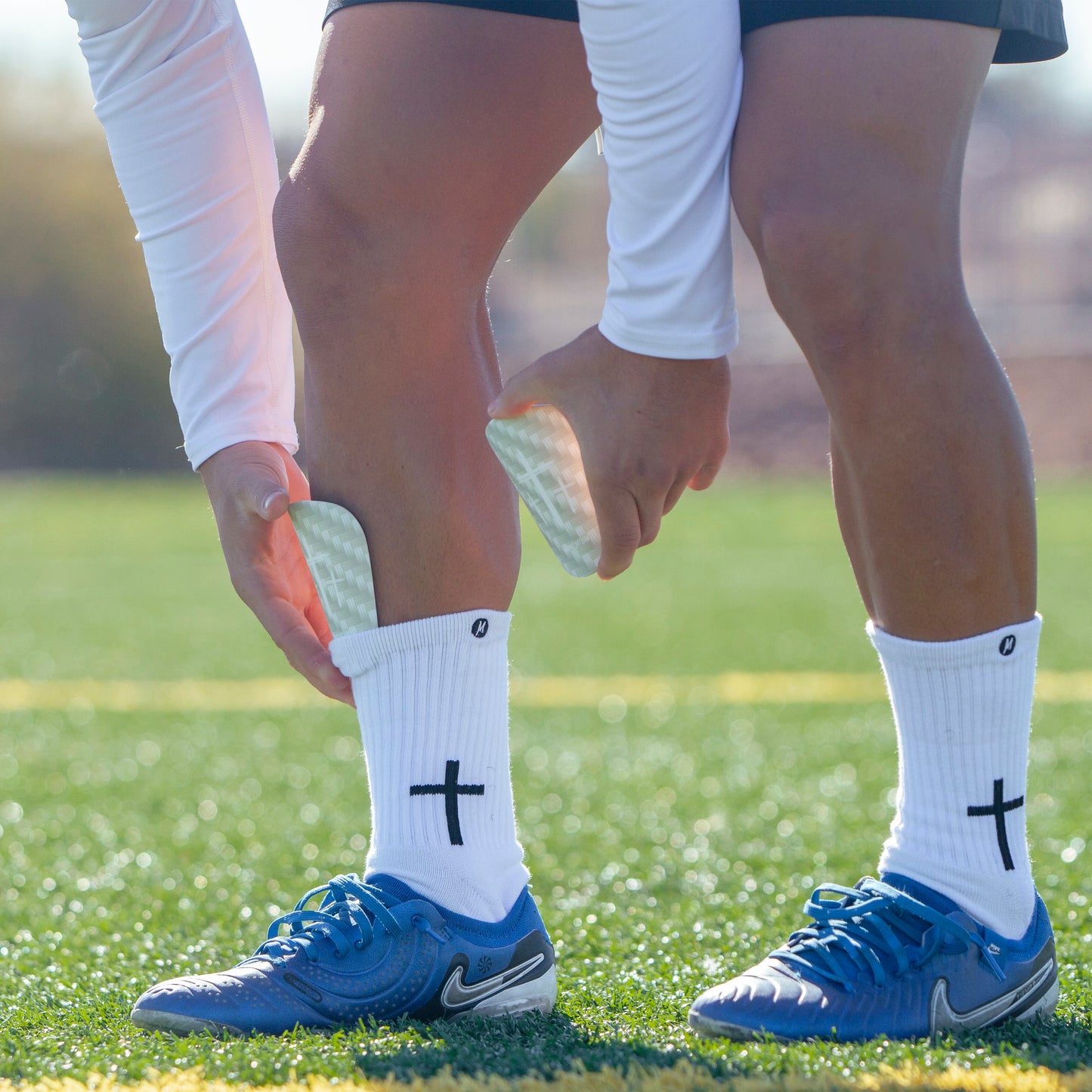 White/White Cross Mini Shin Guards