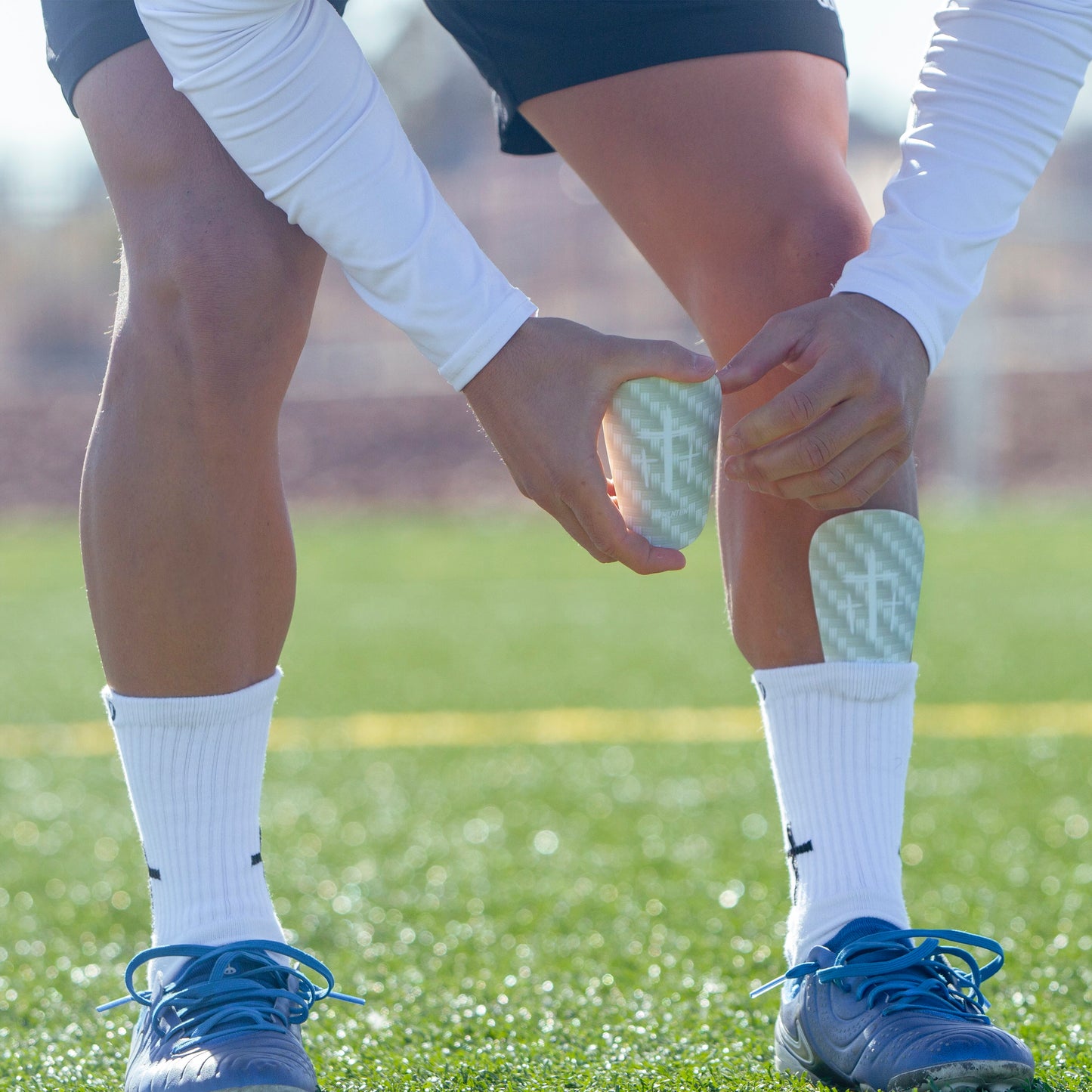 White/White Cross Mini Shin Guards