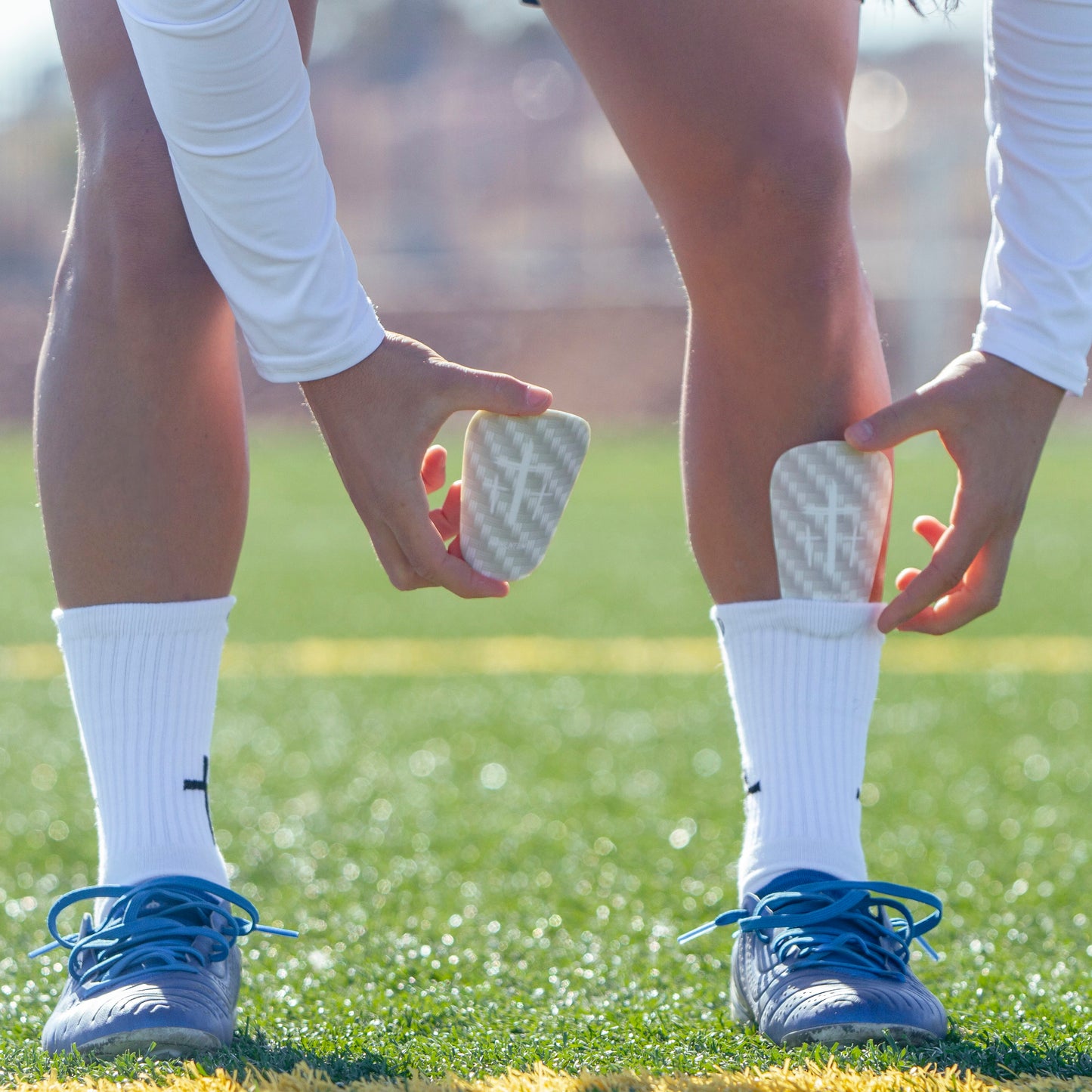 White/White Cross Mini Shin Guards