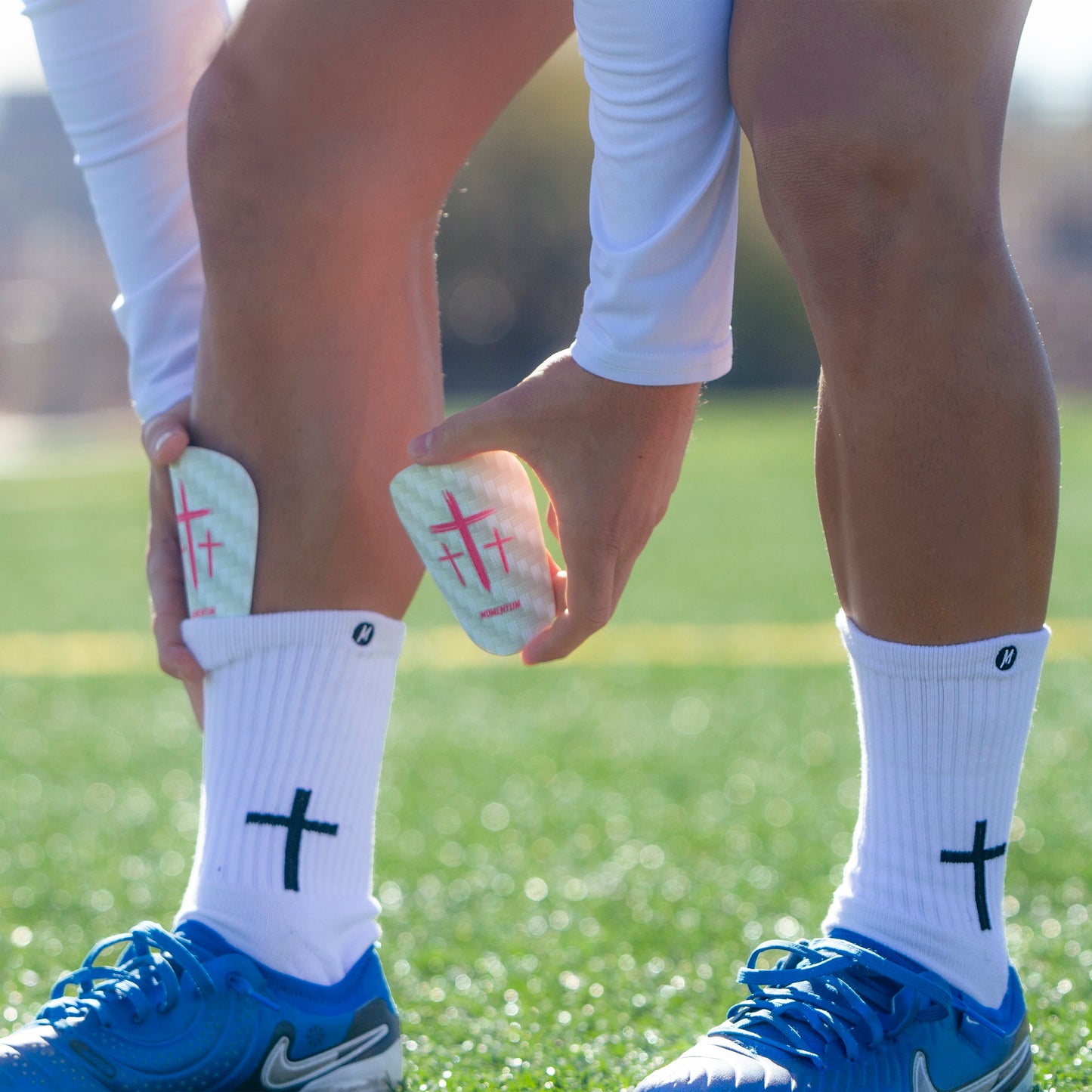 Pink/White Cross Shin Mini Guards