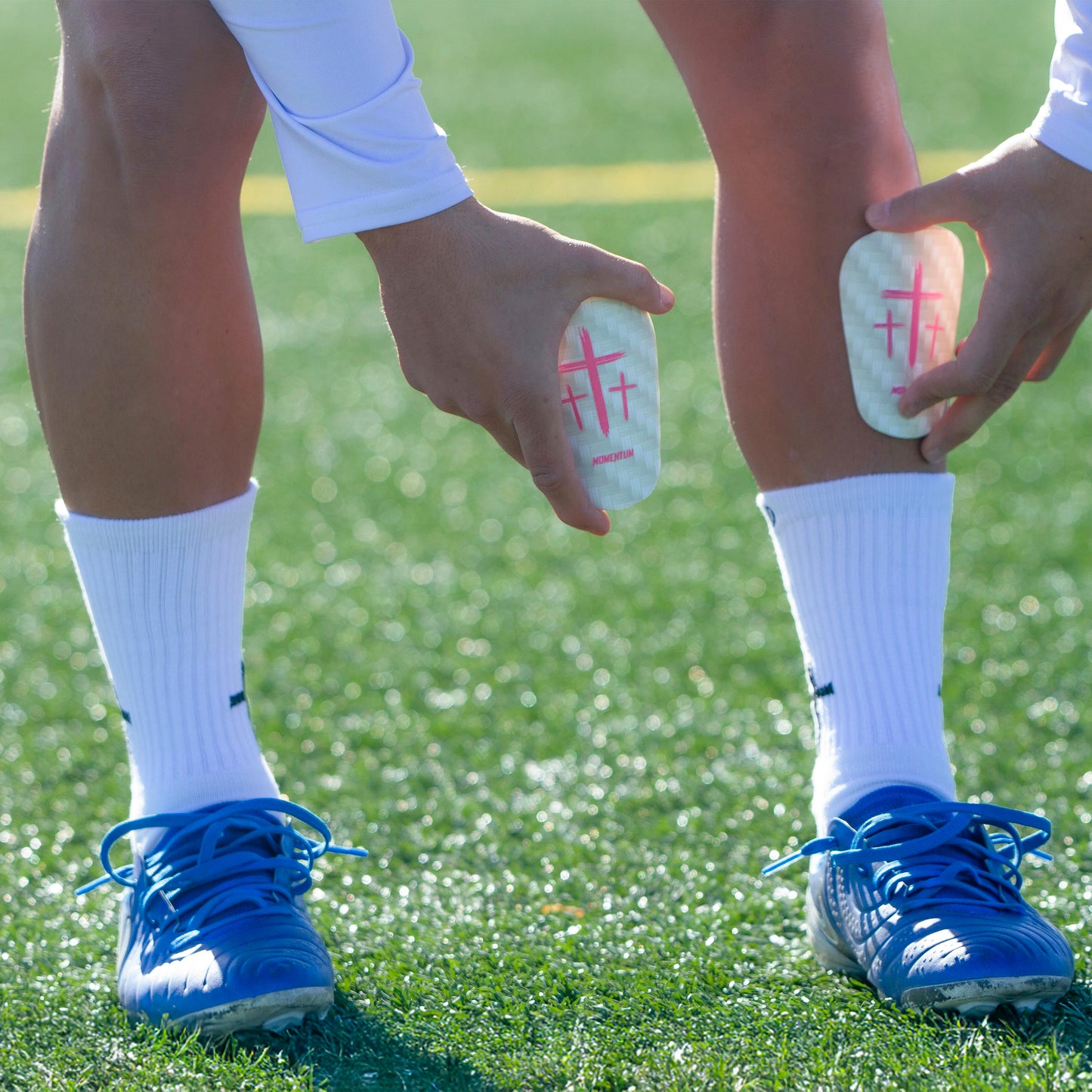 Pink/White Cross Shin Mini Guards